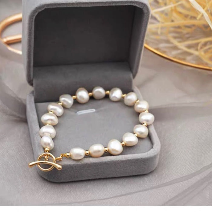 Women's Natural Baroque Pearl Bracelet – Genuine Freshwater Irregular 8–9mm White Pearl Jewelry