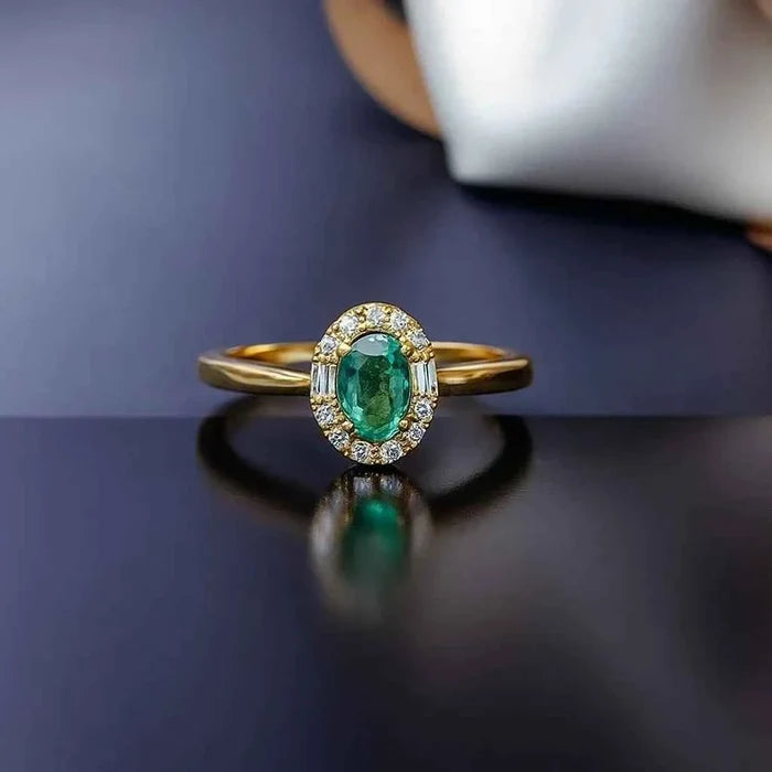 Women's Natural Colombian Emerald Jewelry Set – Sterling Silver with Adjustable Ring