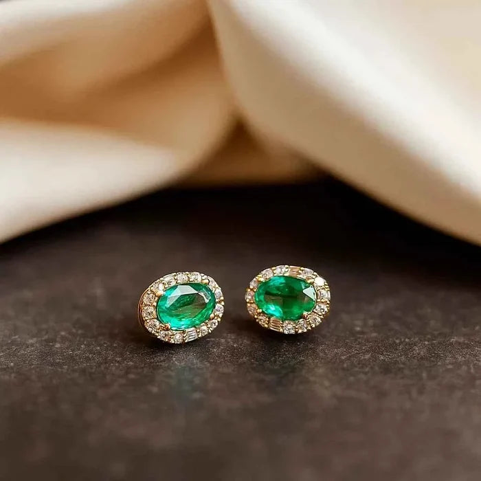 Women's Natural Colombian Emerald Jewelry Set – Sterling Silver with Adjustable Ring