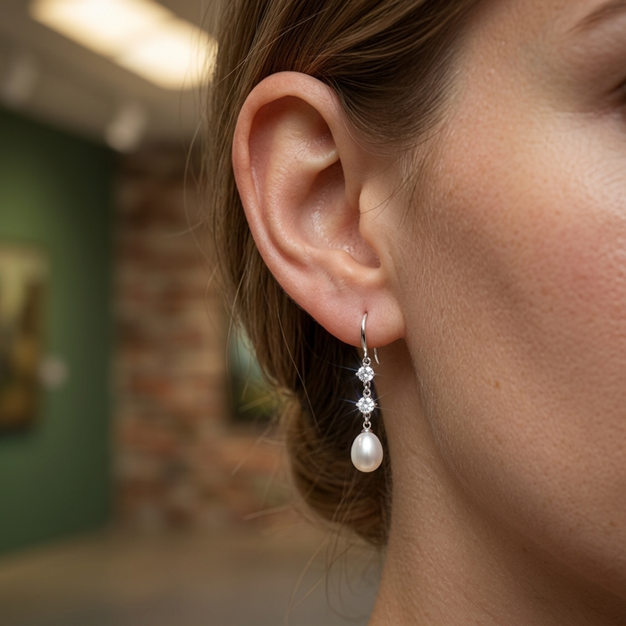 Women's Natural Freshwater Pearl Earrings – 925 Sterling Silver