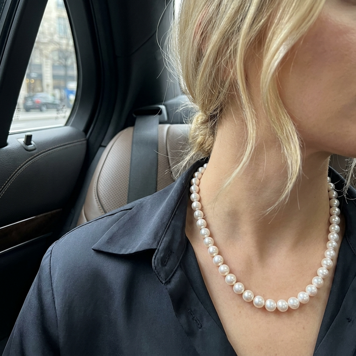 Women's Natural Freshwater Pearl Necklace – S925 Silver Clasp Bun and Flat Bead Design