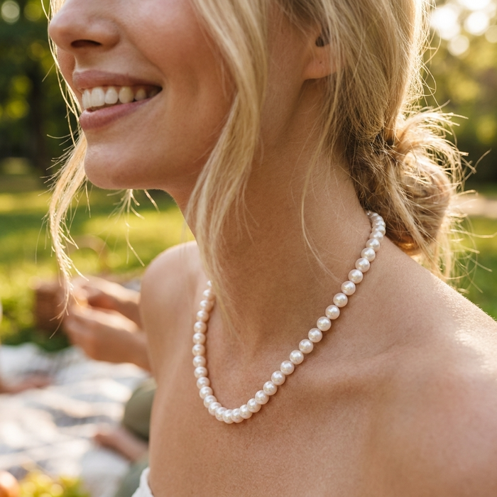 Women's Natural Freshwater Pearl Necklace – S925 Silver Clasp Bun and Flat Bead Design