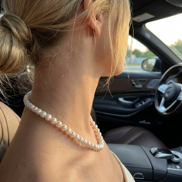Women's Natural Freshwater Pearl Necklace – S925 Silver Clasp Bun and Flat Bead Design