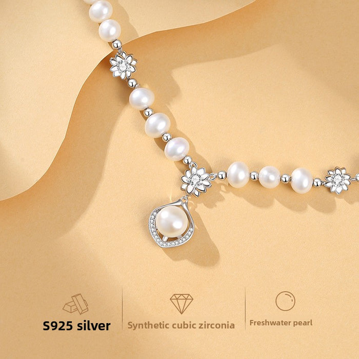 Women's Natural Freshwater Pearl Sterling Silver Necklace