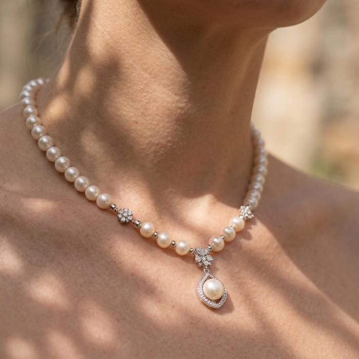 Women's Natural Freshwater Pearl Sterling Silver Necklace