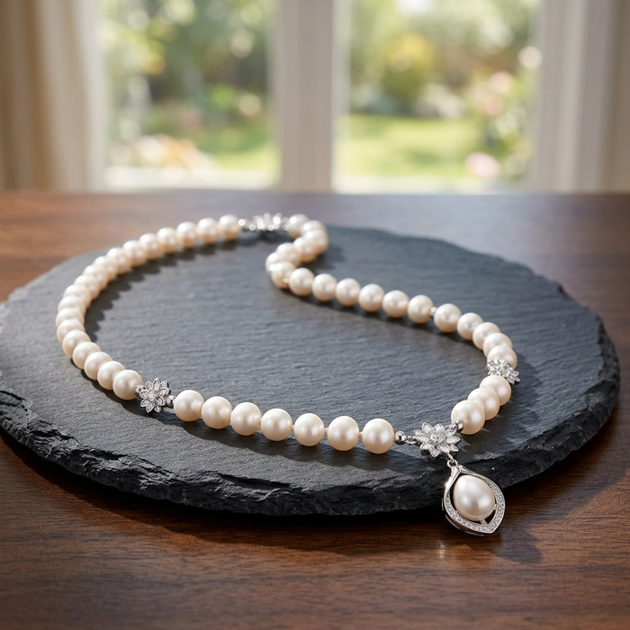 Women's Natural Freshwater Pearl Sterling Silver Necklace