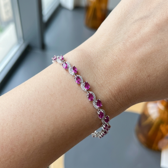Women's Natural Garnet Sterling Silver Adjustable Bracelet