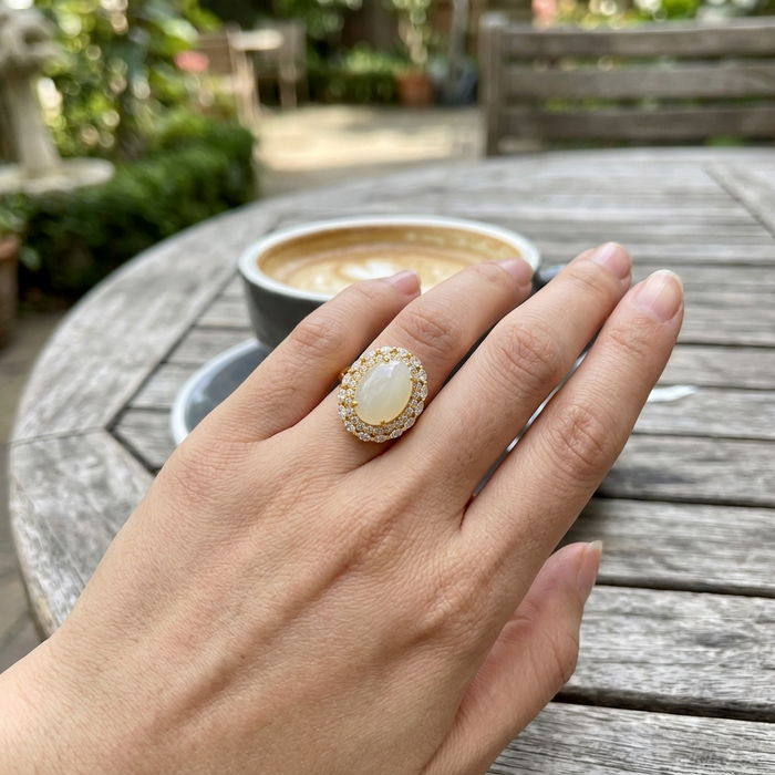 Women's Natural Hetian Jade Ring – 925 Sterling Silver Adjustable size