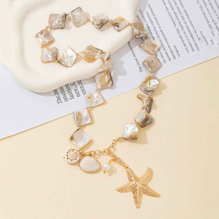 Women's Natural Shell & Starfish Clavicle Necklace – Summer Beach Jewelry Set