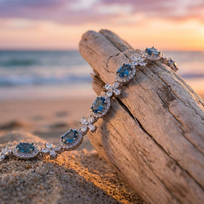 Women's Natural Swiss Blue Topaz Bracelet – 925 Sterling Silver Handmade Adjustable Gemstone Jewelry
