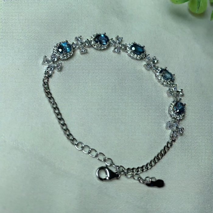 Women's Natural Swiss Blue Topaz Bracelet – 925 Sterling Silver Handmade Adjustable Gemstone Jewelry