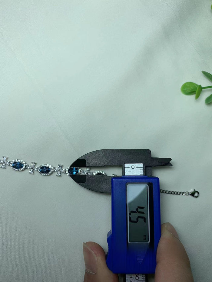 Women's Natural Swiss Blue Topaz Bracelet – 925 Sterling Silver Handmade Adjustable Gemstone Jewelry