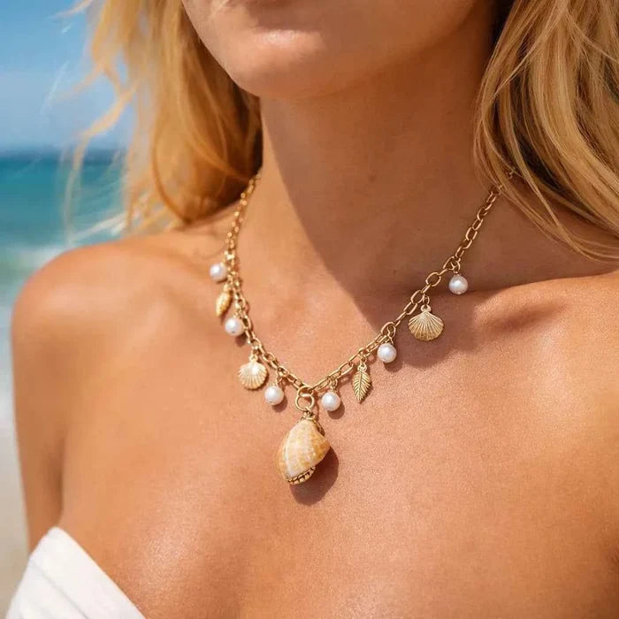 Women's Ocean Pearl Tassel Necklace – Starfish and Shell Beach-Inspired Pendant