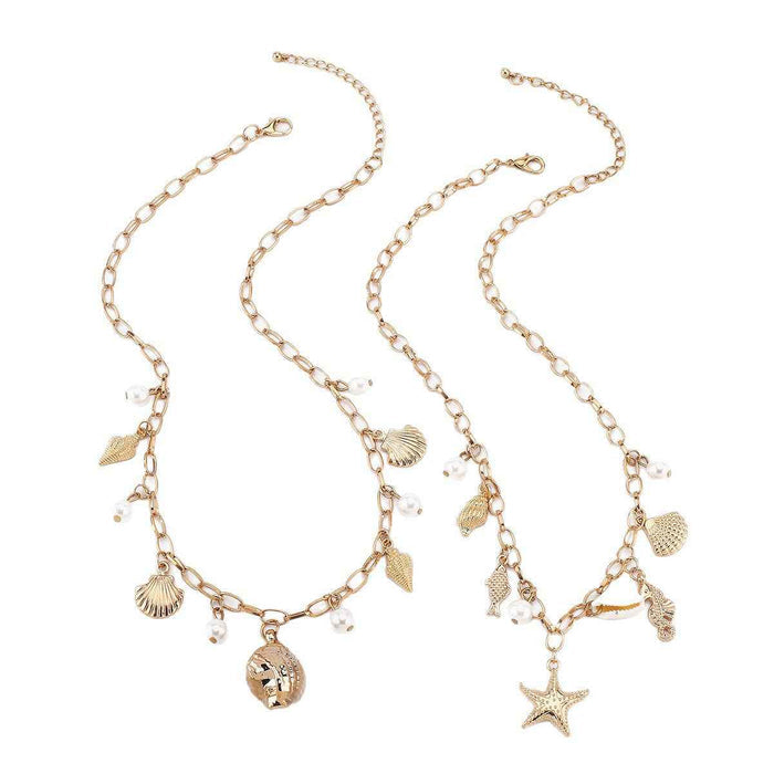 Women's Ocean Pearl Tassel Necklace – Starfish and Shell Beach-Inspired Pendant