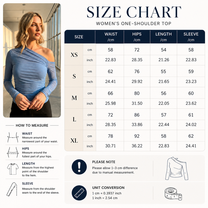 Women's One-Shoulder Pleated Blouse – Slim Fit Asymmetrical Long Sleeve Top