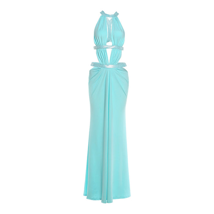 Women's Patchwork Chiffon Maxi Dress – Deep V-Neck Spaghetti Strap