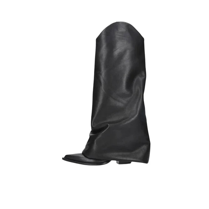 Women's Pointed Toe Wedge High Boots – Pile Style Belt Buckle Detail, Super High Heel, Autumn & Winter, 2 Colors