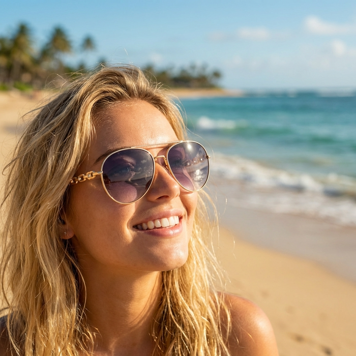 Women's Polarized Pilot Sunglasses with Chain – UV400 Metal Frame Aviator Shades with CR39 Lenses