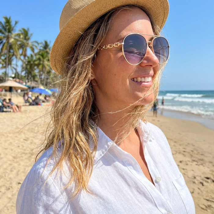 Women's Polarized Pilot Sunglasses with Chain – UV400 Metal Frame Aviator Shades with CR39 Lenses