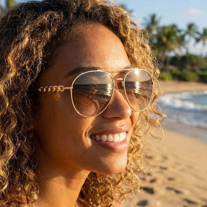 Women's Polarized Pilot Sunglasses with Chain – UV400 Metal Frame Aviator Shades with CR39 Lenses