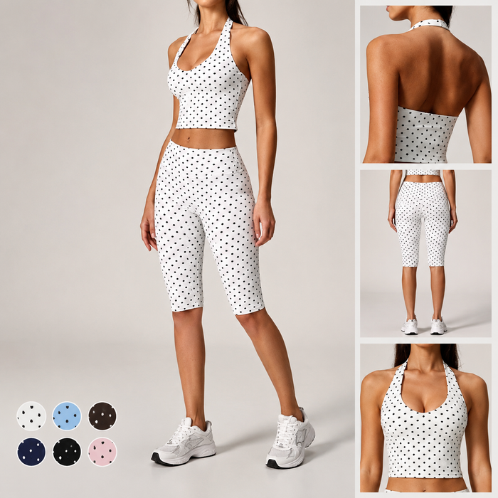 Women's Polka Dot Yoga 2-Piece Outfit Set Sleeveless Vest & Mid Pants
