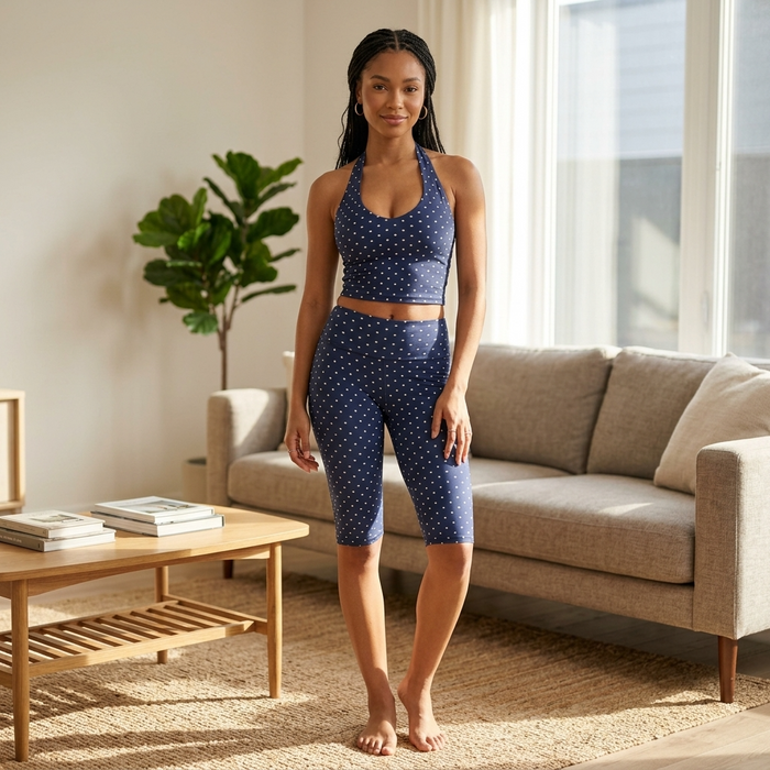 Women's Polka Dot Yoga 2-Piece Outfit Set Sleeveless Vest & Mid Pants