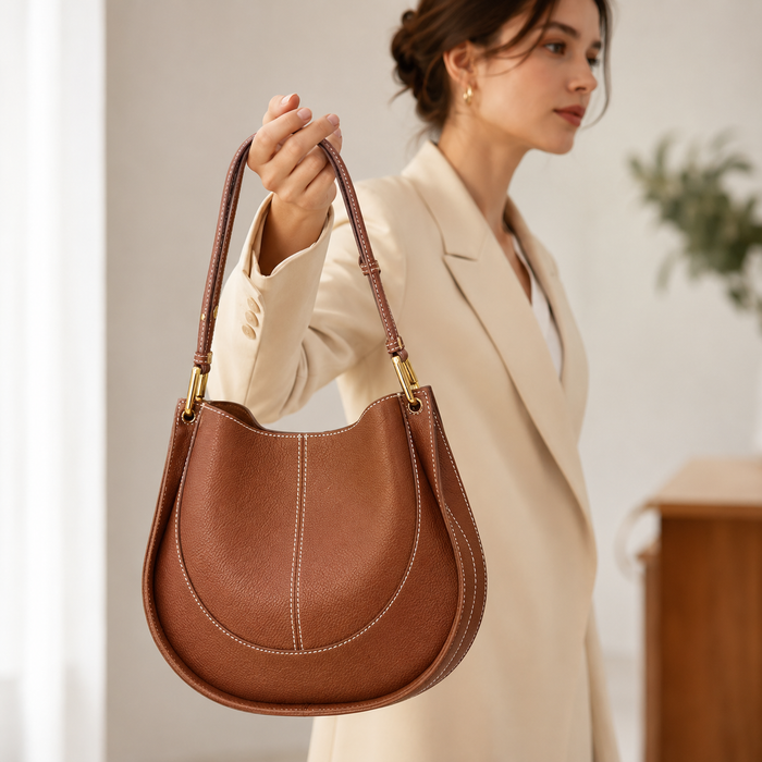 Women's PU Leather Saddle Shoulder Bag – Round Retro Crossbody with Multiple Compartments