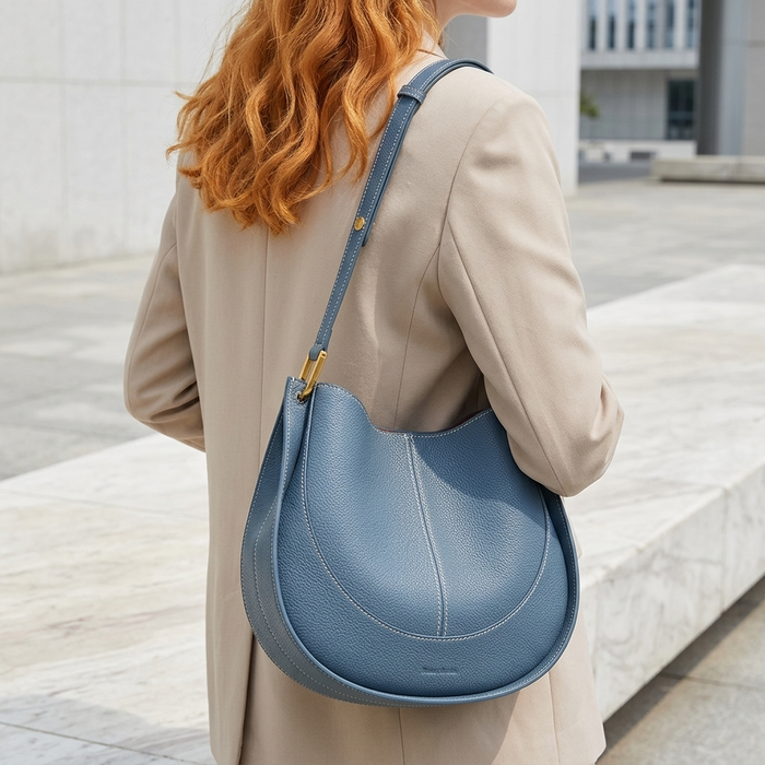Women's PU Leather Saddle Shoulder Bag – Round Retro Crossbody with Multiple Compartments
