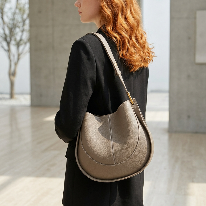 Women's PU Leather Saddle Shoulder Bag – Round Retro Crossbody with Multiple Compartments