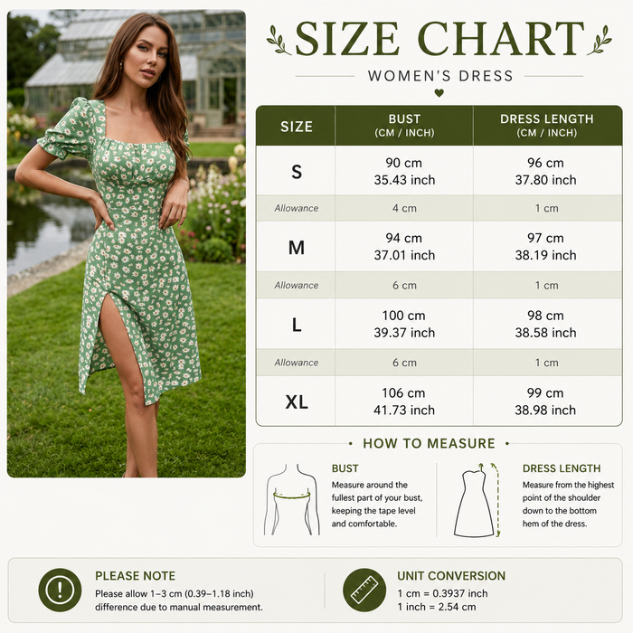 Women's Puff Sleeve Floral Daisy Midi Dress