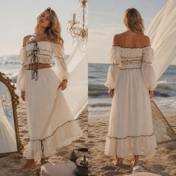 Women's Puff Sleeve TOP & Skirt Set – Elegant 2-Piece