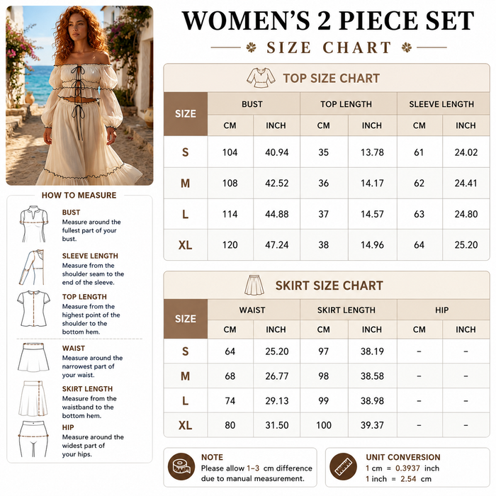 Women's Puff Sleeve TOP & Skirt Set – Elegant 2-Piece