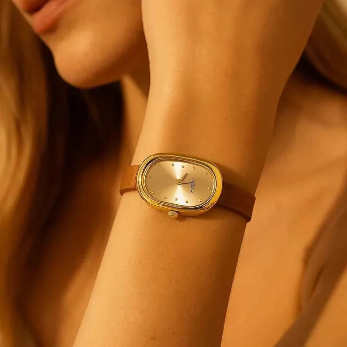 Women's Quartz Watch – Elegant 24-Hour Display with Butterfly Clasp, Leather & Metal Strap Options