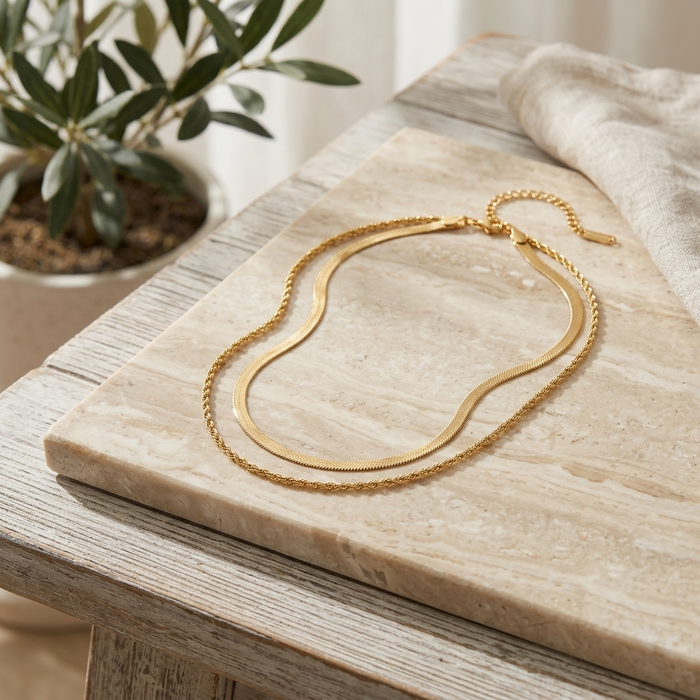 Women's Retro Double-Layer Gold-Plated Stainless Steel Necklace