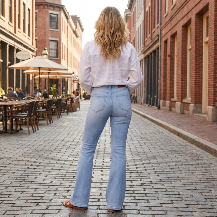 Women's Ripped High Waist Wide Leg Denim Trousers