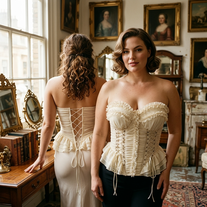 Women's Ruffled Strapless Corset Top – Lace-Up Back Fishbone Slim Tube Top