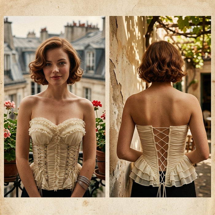 Women's Ruffled Strapless Corset Top – Lace-Up Back Fishbone Slim Tube Top