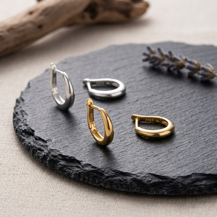 Women's S925 Silver Hoop Earrings – Minimalist Geometric Clip-On Hypoallergenic Jewelry