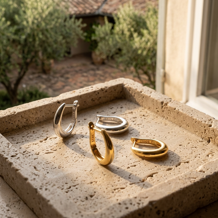 Women's S925 Silver Hoop Earrings – Minimalist Geometric Clip-On Hypoallergenic Jewelry