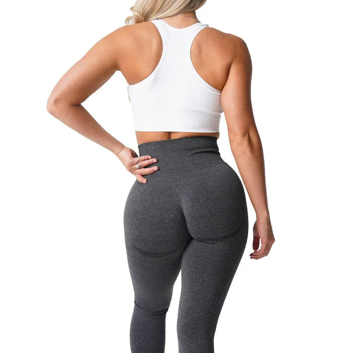 Women's Seamless Leggings - Medium Thickness Chenille Fabric in Mocha & Black, Sizes XS-L - Allen-Fitness