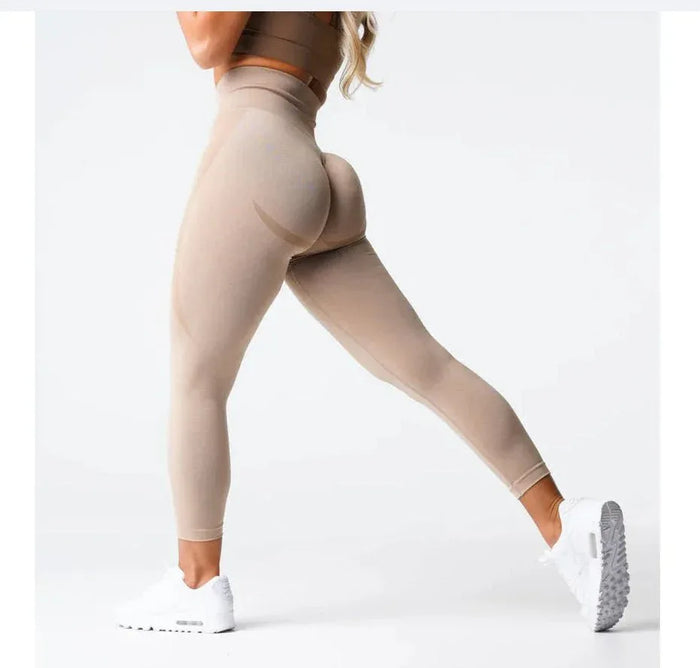 Women's Seamless Leggings - Medium Thickness Chenille Fabric in Mocha & Black, Sizes XS-L - Allen-Fitness