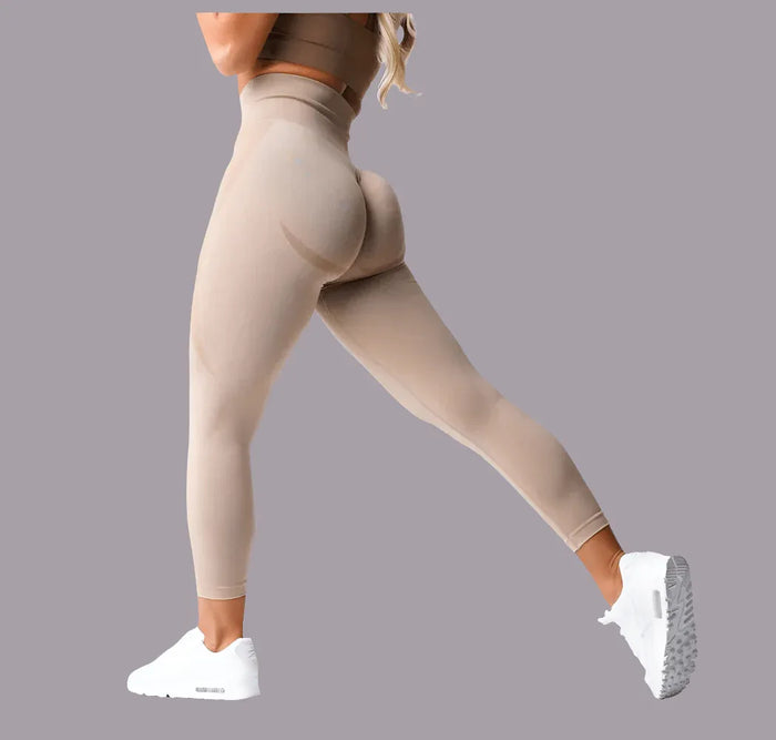 Women's Seamless Leggings - Medium Thickness Chenille Fabric in Mocha & Black, Sizes XS-L - Allen-Fitness