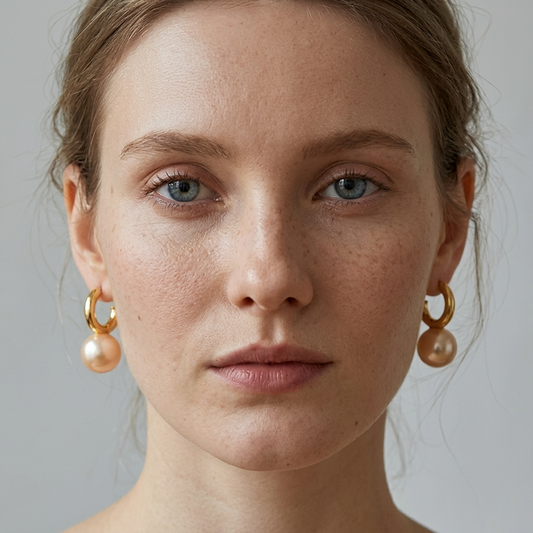 Women's Simple Large Pearl Hoop Earrings – French Style Gold & Silver Plated Minimalist Statement Jewelry
