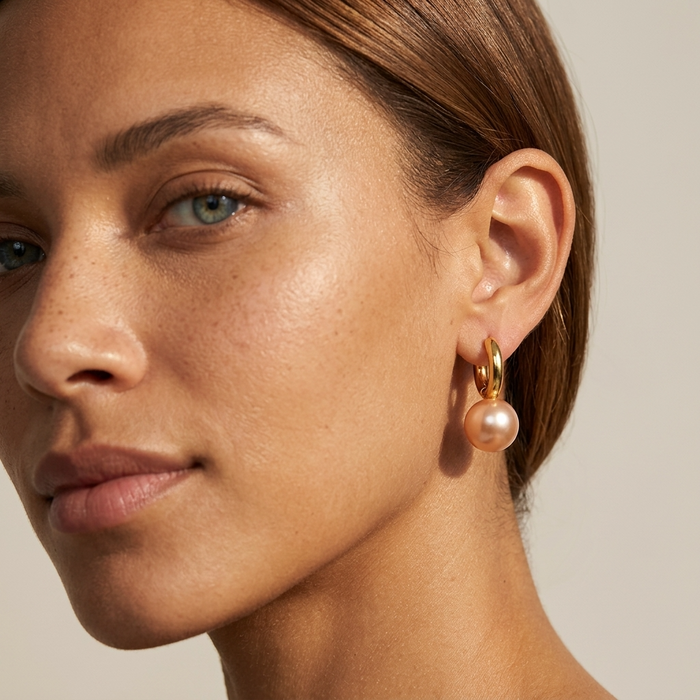 Women's Simple Large Pearl Hoop Earrings – French Style Gold & Silver Plated Minimalist Statement Jewelry