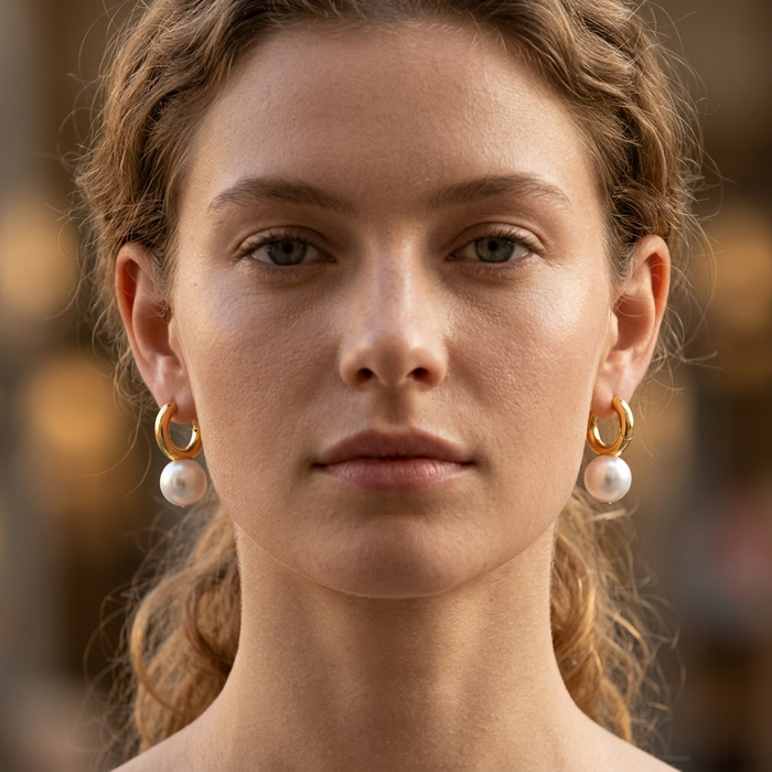 Women's Simple Large Pearl Hoop Earrings – French Style Gold & Silver Plated Minimalist Statement Jewelry