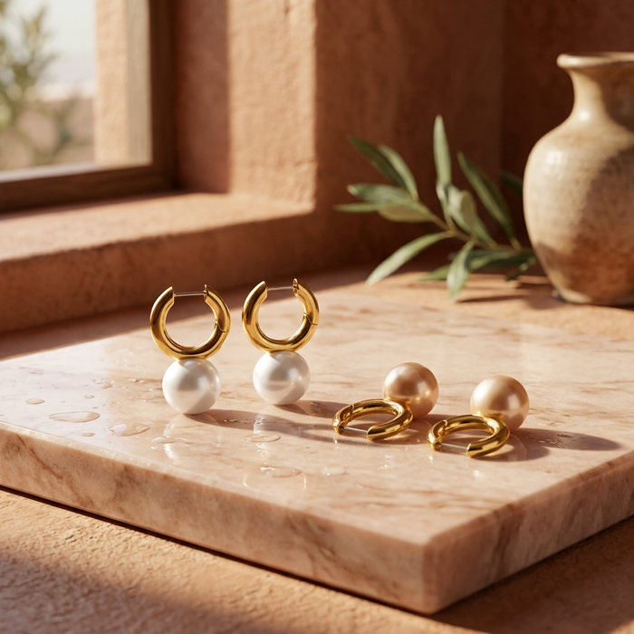 Women's Simple Large Pearl Hoop Earrings – French Style Gold & Silver Plated Minimalist Statement Jewelry