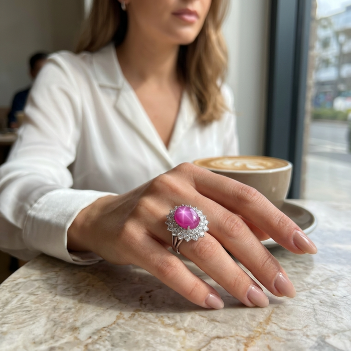 Women's Six-Ray Star Natural Ruby Sterling Silver Ring