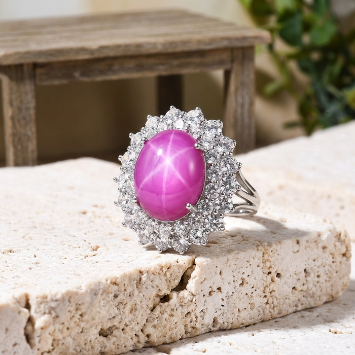 Women's Six-Ray Star Natural Ruby Sterling Silver Ring