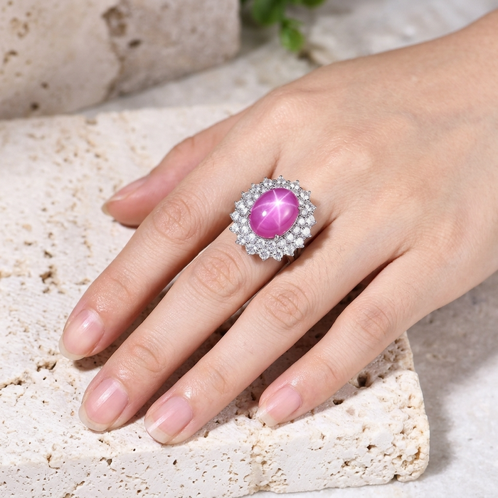Women's Six-Ray Star Natural Ruby Sterling Silver Ring