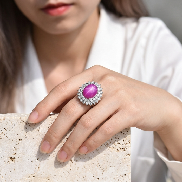 Women's Six-Ray Star Natural Ruby Sterling Silver Ring